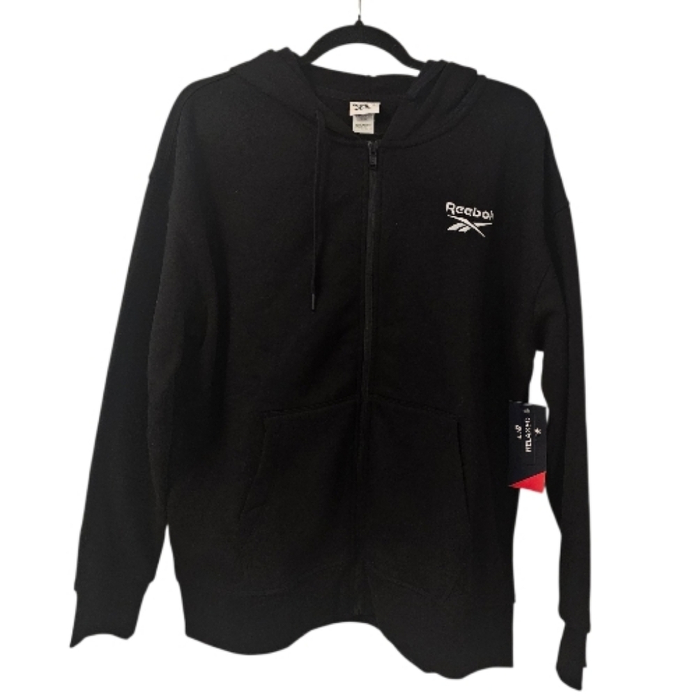 Black and White Reebok Women's Medium Embroidery Full Zip Hoodie